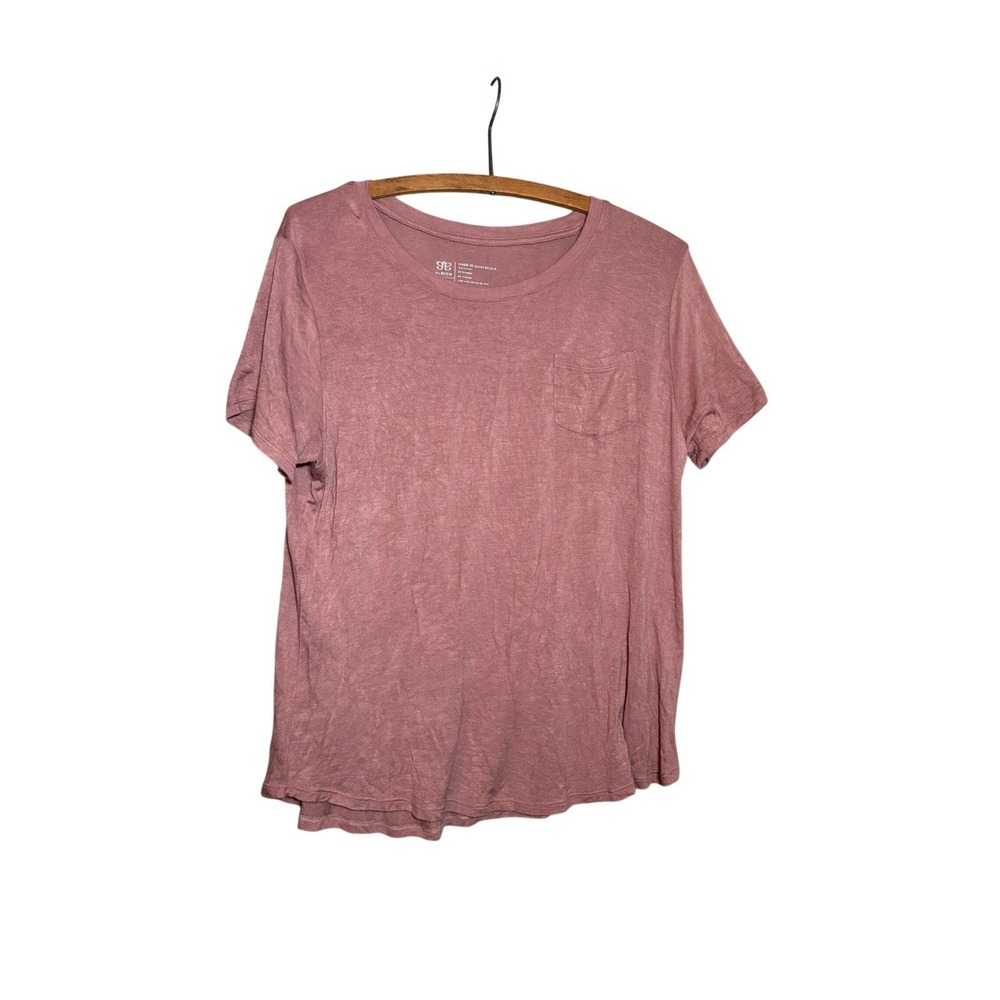 Albion Fit Womens M Mauve Pink Short Sleeve Pocket T Slub Knit TShirt Minimalist